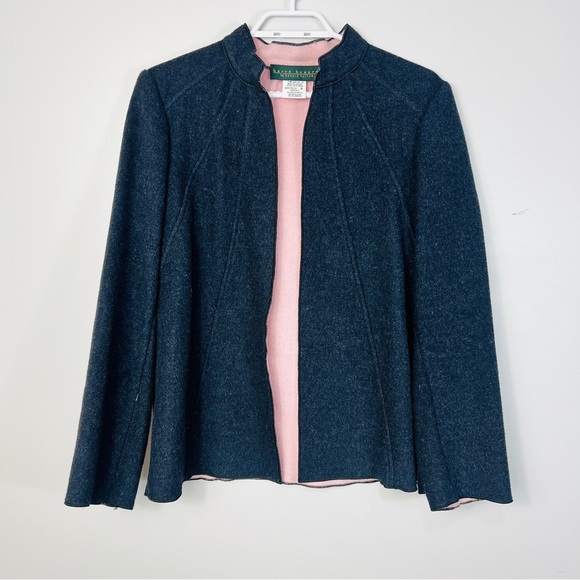 Harvé Benard Wool Blend open Front Women's Black Jacket Coat with Pink Lining 8 - Picture 2 of 10